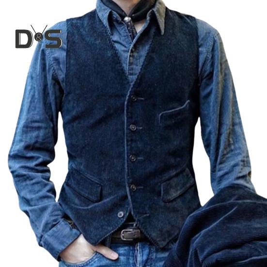 

Мужской жилет с V-образным вырезом, без рукавов, однобортный жилет, однотонный, приталенный, вельветовый жилет в стиле ретро с карманами XXL синий