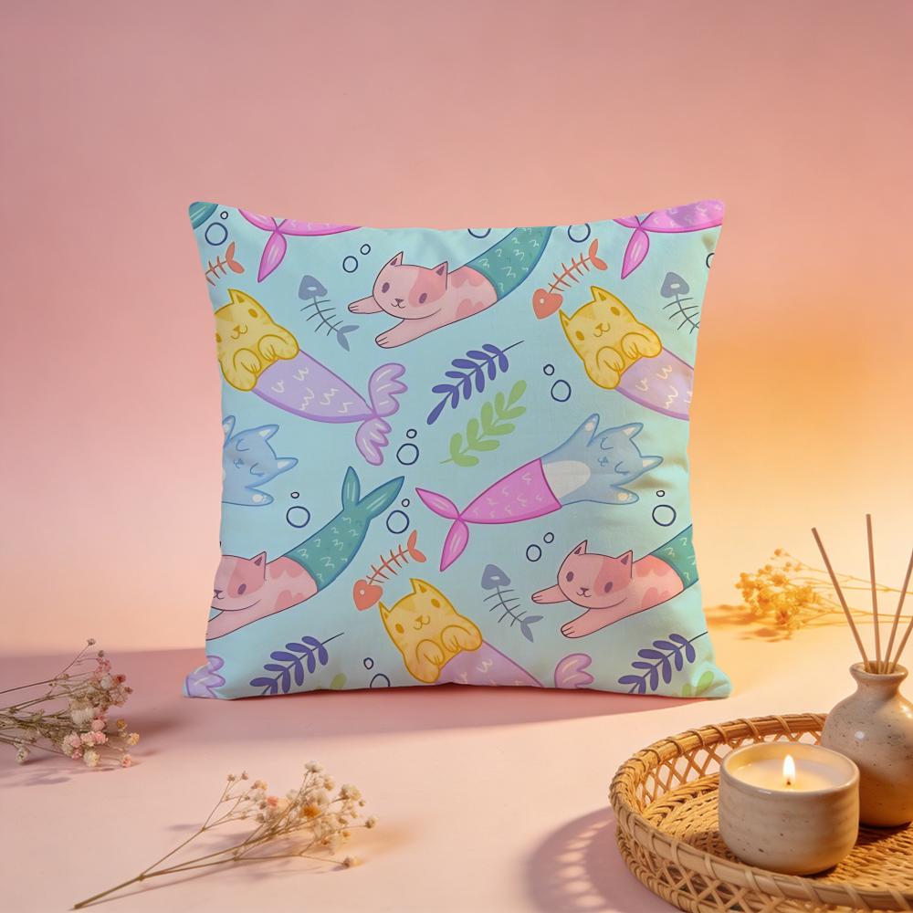 Fantasy Mermaid Cat Design Cushion Cover Comfortable Durable Pillow Cover MultiScene for Home Office Car Sofa