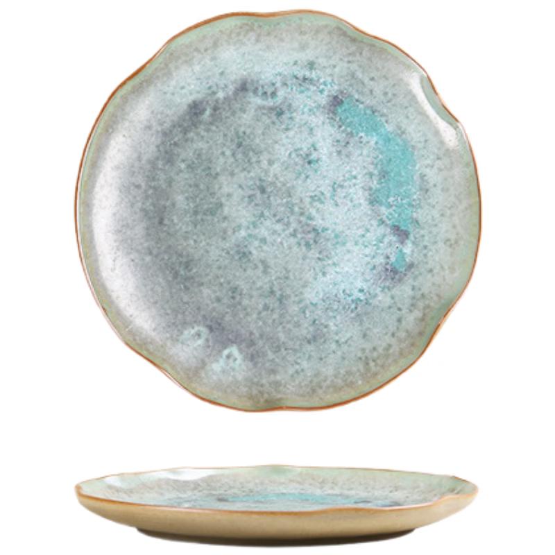 ZISIZ 11-inch Japanese Style Irregular Retro Ceramic Dinner Plate