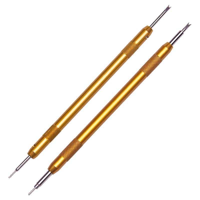 Celokovová sada nářadí pro opravu a údržbu hodinek se stupnicí a nástrojem na pružné stěžejky pro demontáž řemínku a kolíčků na uši.