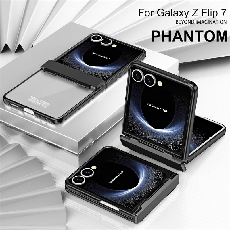 For Samsung Galaxy Z Flip 7 5G Phone Case Luxury Electroplating Matte Folding Hinge Screen Protector Film Shockproof Hard Cover