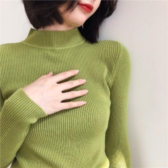 Autumn Winter Women's Stretch Knitted Sweater  Half Turtleneck Jumper Tight Short Knitted Bottoming Shirt Pullover Jumper Knitted Tops