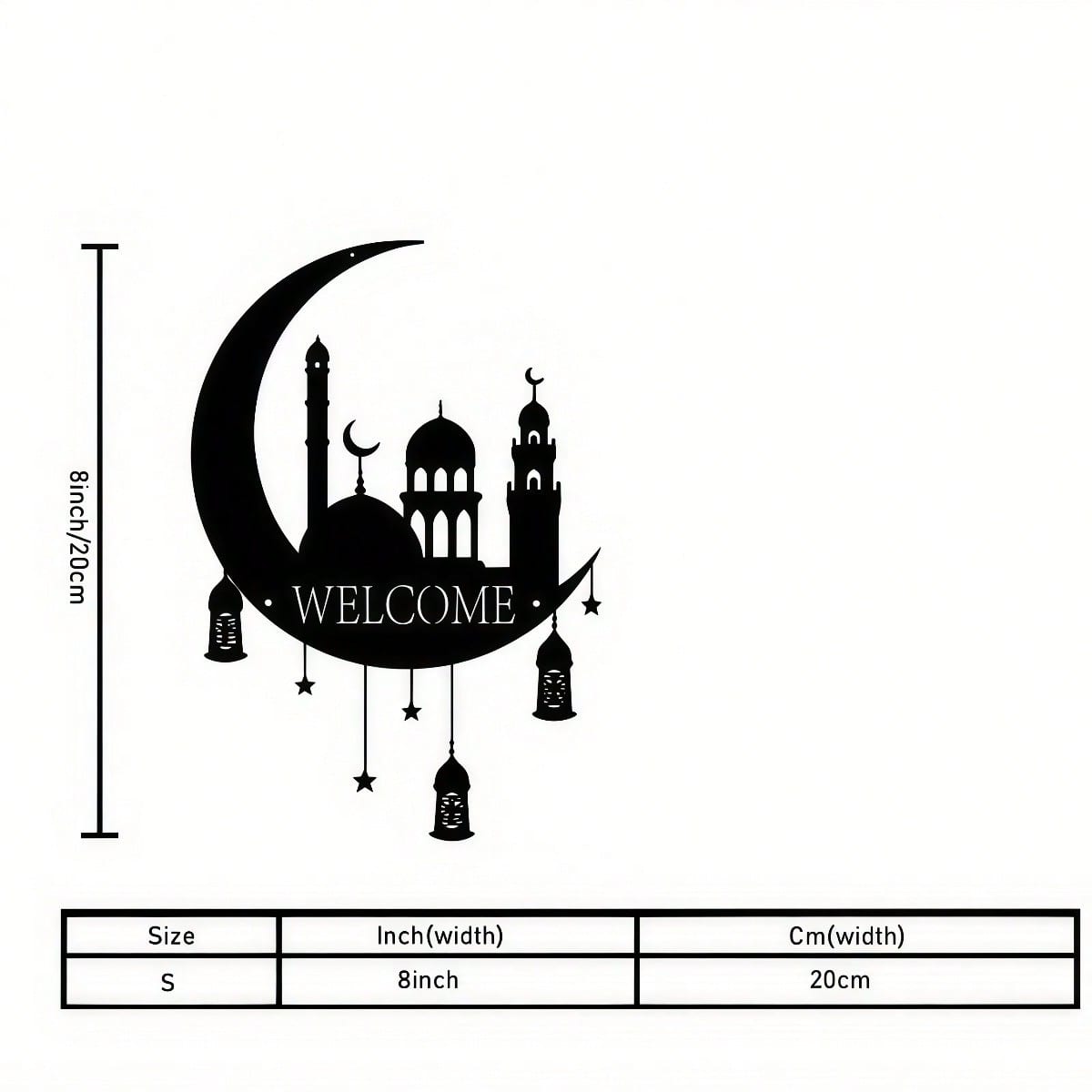 Islamic Crescent Moon Metal Wall Art Black Outdoor Indoor Decor Ramadan Gift