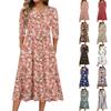 3/4 Sleeve Women's Dress Casual Flowy A-Line Midi Tshirt Dresses With Pockets Crewneck Vocation Boho Beach Sundress