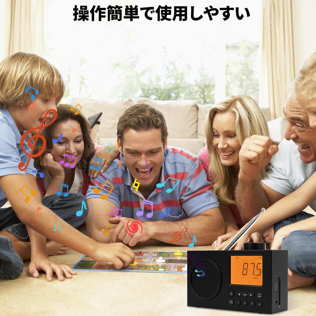 WOVTE Portable Radio, Small FM/AM/SW, USB-C Rechargeable, LCD Screen, Clock/Preset Function