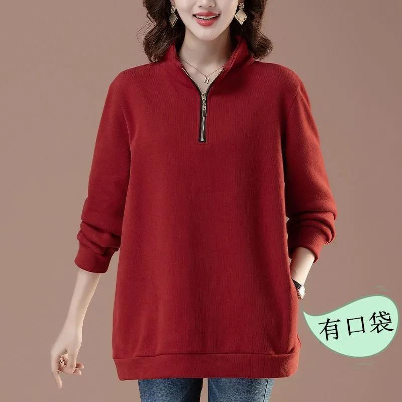 Dámská mikina z čisté bavlny bez kapuce na podzim a zimu Nové ležérní módní šaty Tričko s dlouhým rukávem Všestranný top
