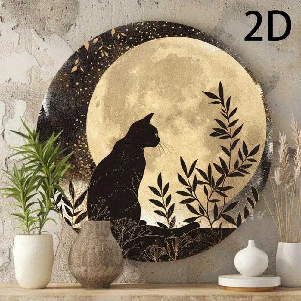 Vintage Black Cat Moon Tin Sign 8 Inch Metal Wall Art Decor