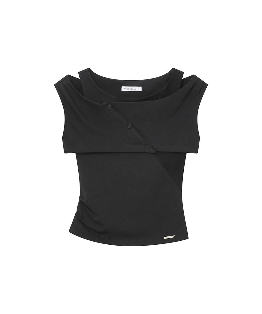 MISEKI SEOUL Micro Cardigan Layered Top Black