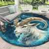 1pc Mystical Capricorn Zodiac Round Floor Mat - Non-Slip Machine Washable Mat with Goat Head  Starry Night Design, Deep Blue
