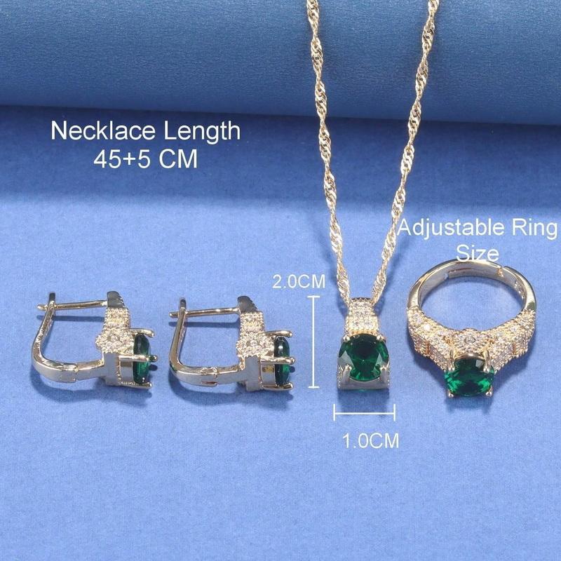 5-Piece New Moroccan Wedding Jewelry  Gold Plated Costume Necklace And Earrings Green Sets African Women Classic Accessories