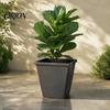 Balcony Garden Plant Holders Square Resin Planter, 10 Inch Large Pot with Drainage Hole, Modern Decorative Flower Pots Saucer for Indoor Outdoor