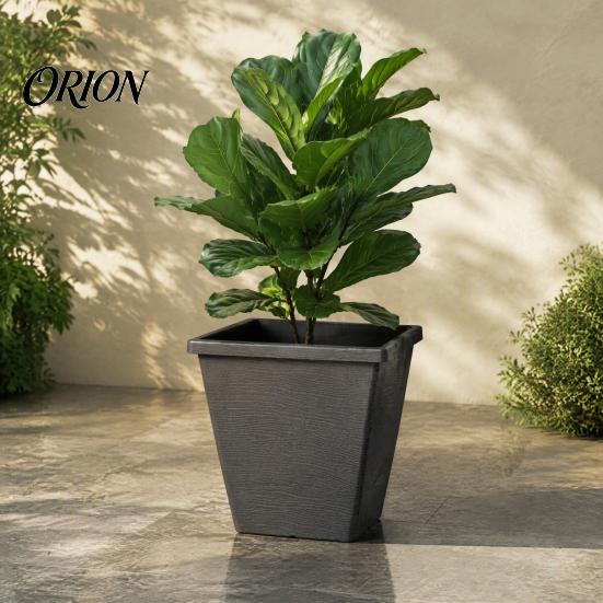 Balcony Garden Plant Holders Square Resin Planter, 10 Inch Large Pot with Drainage Hole, Modern Decorative Flower Pots Saucer for Indoor Outdoor
