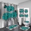 Colorful Flowers Fabric Shower Curtains Bath Mats Rugs Toilet Lid Cover Beautiful Butterfly Flower Bathroom Curtains Set Decor