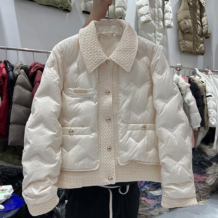 Winter new white duck down short down jacket women's loose fashion woven shirt collar splicing warm jacket