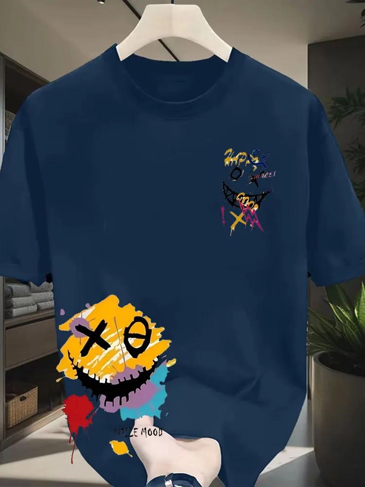 100 Pure Cotton Tshirt Suitable for Both Unisex and Unisex Fun and Trendy Graffiti Smiling Face Print Suitable for Daily Use