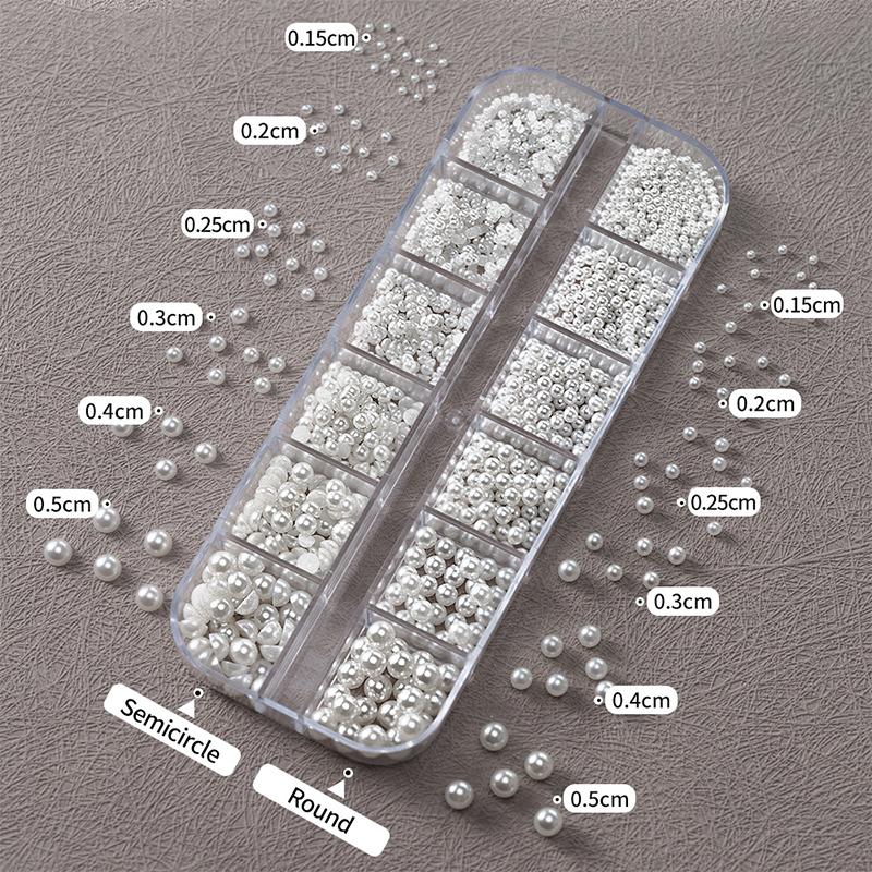 12Grid Shiny Silver Half Round Metal Caviar Bead Nail Rivets Charms Flatback Pearl Balls Nail Art Studs Y2K Decora
