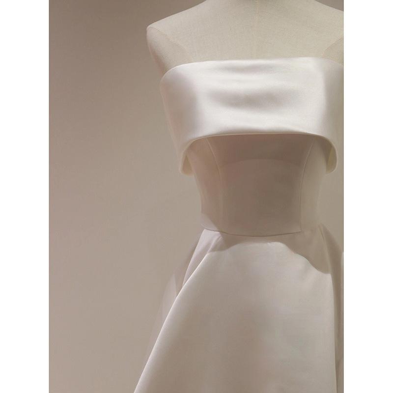 Tube Top Light Wedding Dress Simple Satin Wedding Main Dress Bride Appreciation Banquet Welcome Door Dress White Small Trailing Dress