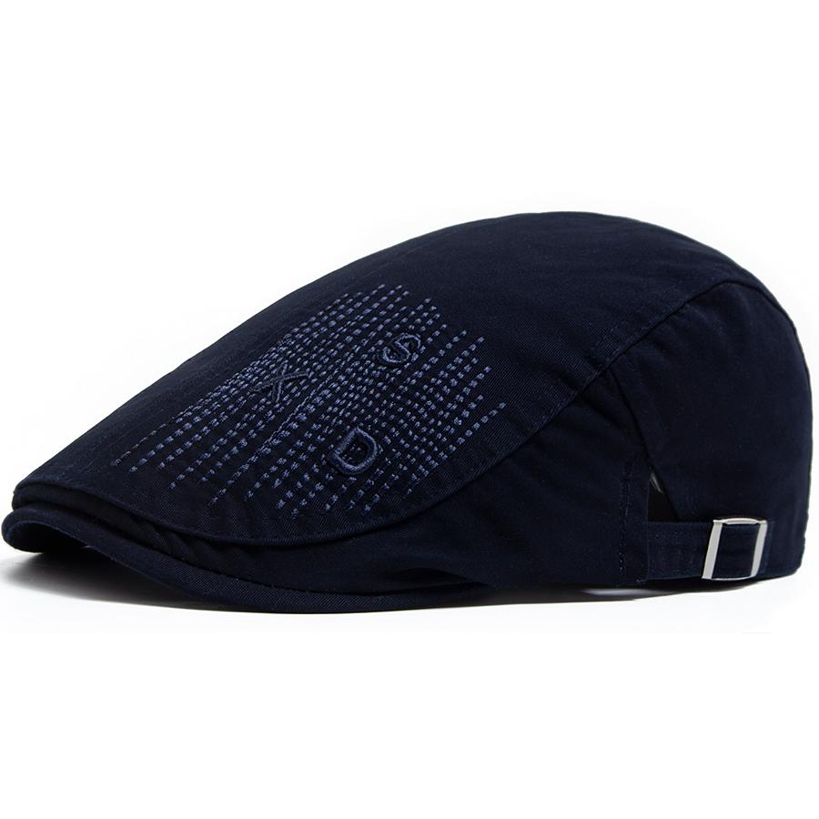 

Новый мужской берет модная вышивка плоская кепка летний козырек для мужчин однотонный винтажный хлопок повседневные береты регулируемые тёмно-синий