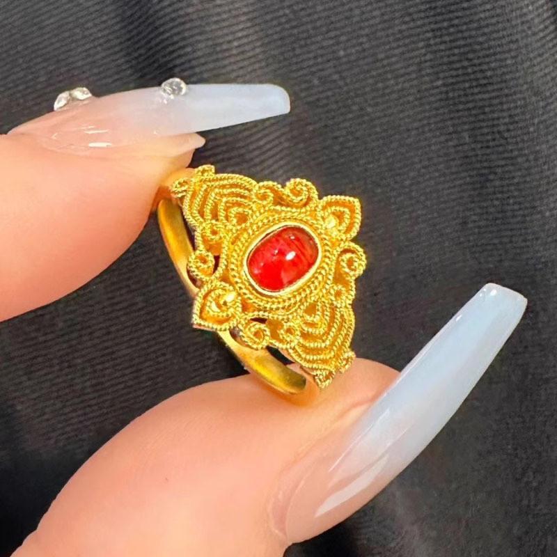 Elegant Ancient Style Geometric Copper Ring For Women With Adjustable Open Design