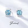 Natural Aquamarine Stud Earrings Women 18K White Gold Plated Sterling With Topaz Colorful Diamonds