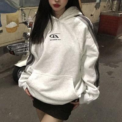 Vintage ponadgabarytowe bluzy damskie styl hip-hopowy Cyber ​​Y2k bluzy z kapturem Kpop szary pulower w stylu Harajuku Baddie Streetwear