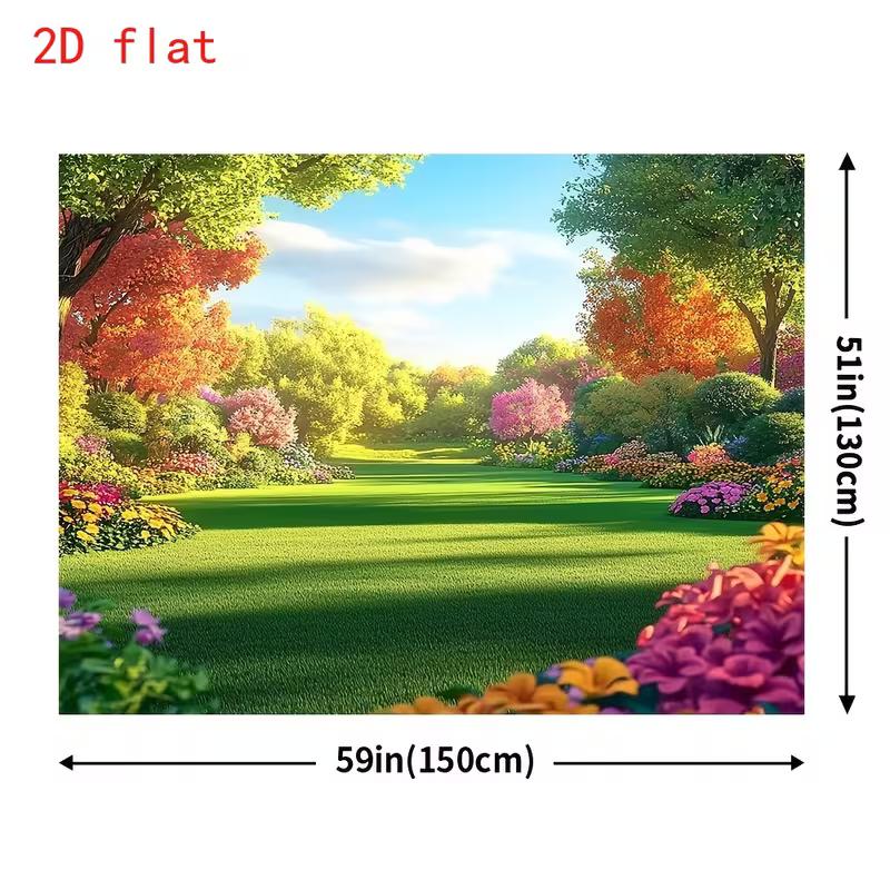 Vibrant Spring 2D Backdrop, Sunny Park & Colorful Trees Photo Background