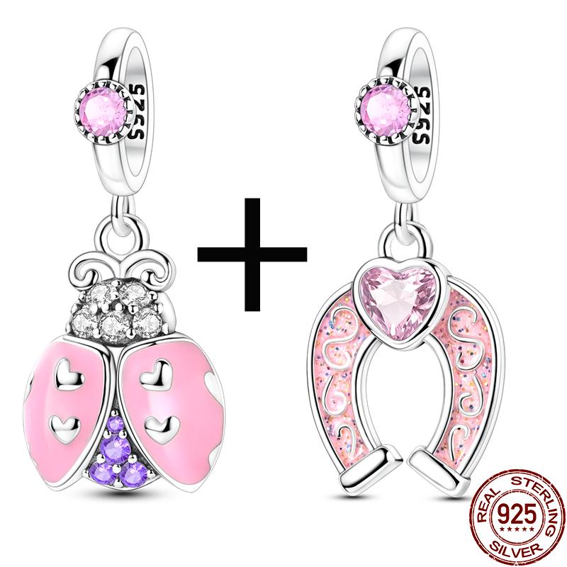 

Медные блестящие бусины-подвески в виде божьей коровки Pink Ladybug и подковы Подходят для оригинального браслета Женские ювелирные изделия Подарки