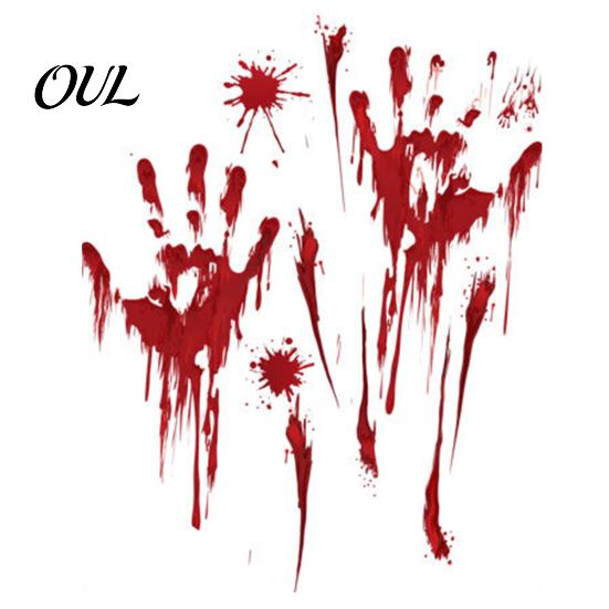 Stain-proof Window Cling Halloween Blood Handprints/Footprints Wall Stickers, Removable Decals, Spooky Waterproof PVC Decal DIY Decoration for Living
