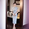 Blue-gray high-end daily women's mother cheongsam 1011 new retro improved Chinese dress party wear