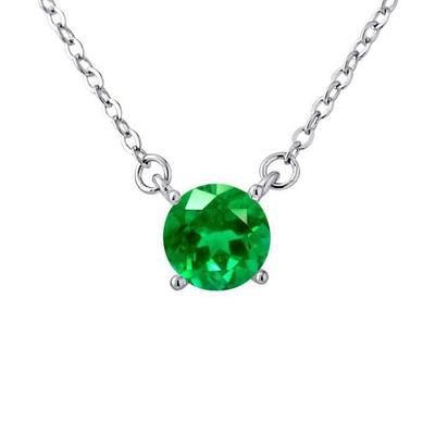 Solitaire Necklace - LOVA LOLA VAN DER KEEN - Synthetic Emerald - 925 Sterling Silver - 45 Cm