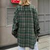 Checkered Shirt Women's Retro Double Pocket Checkered Striped Mid Length Shirt
