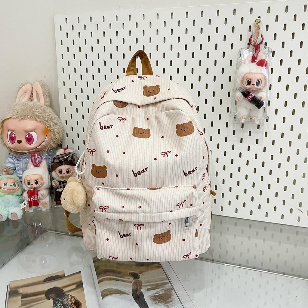 Schoolbag New Japanese Bear Print Backpack Female Junior High School Students Large Capacity Schoolbag Travel Commuter Versatile Backpack