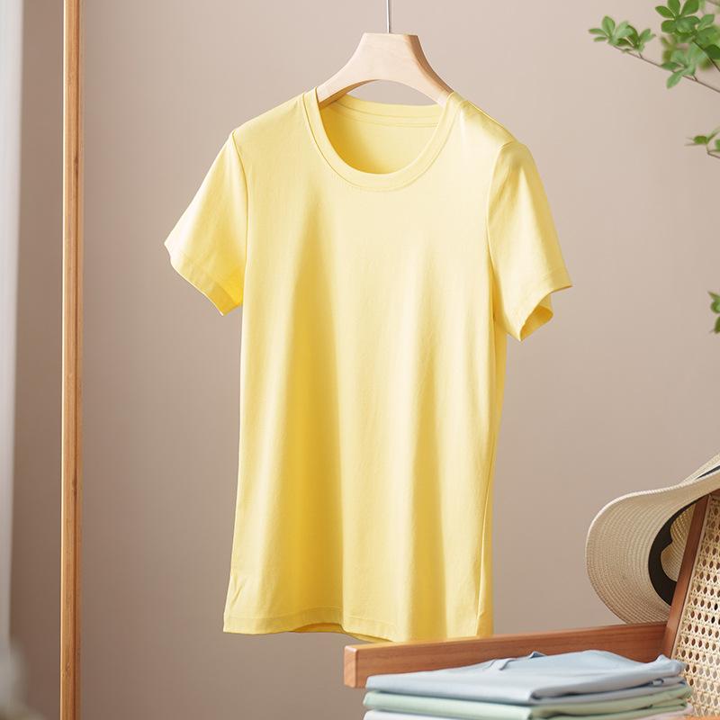 Rundhals Kurzarm Damen Sommer Neueste Trendige Vielseitiges und Bequemes T-Shirt Langgewaschenes Baumwoll Oberteil Ohne Verformung