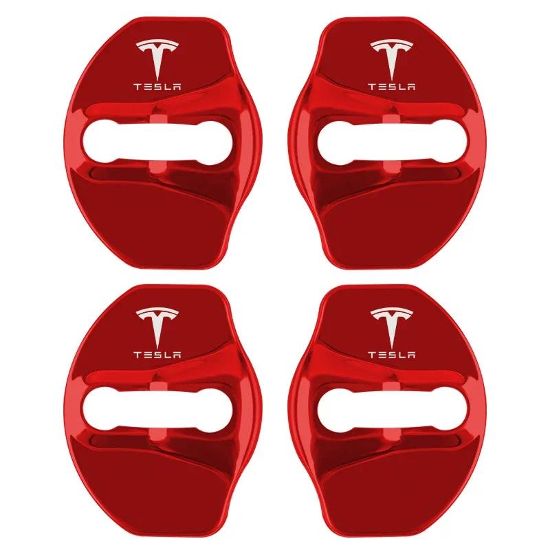 Car Sticker 2025 Hot 4 PCS/Set Fashion Stainless Steel Car Covers Door Lock Protecting Cover For Tesla model 3 model X Y Auto Ac
