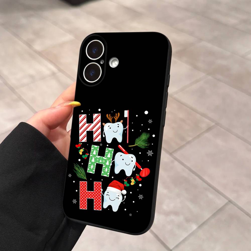 

Cute Dentist Teeth Phone Case For Iphone 17 16 15 14 13 12 11 Pro Max Plus Black Shell Cover Case iPhone 12pro max