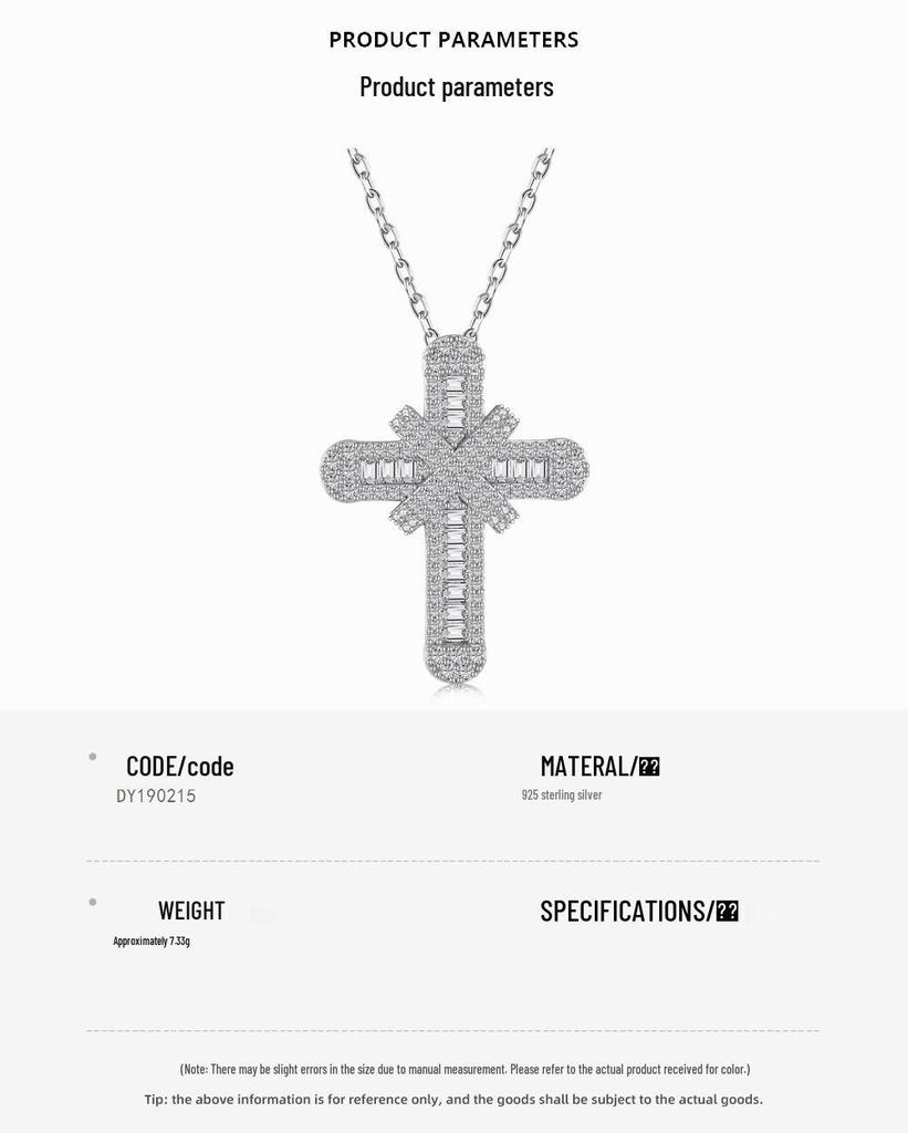 Cross Europe S625 Sterling Silver Women's Necklace, Luxurious Diamond Cross Pendant, Fashionable Clavicle Chain.