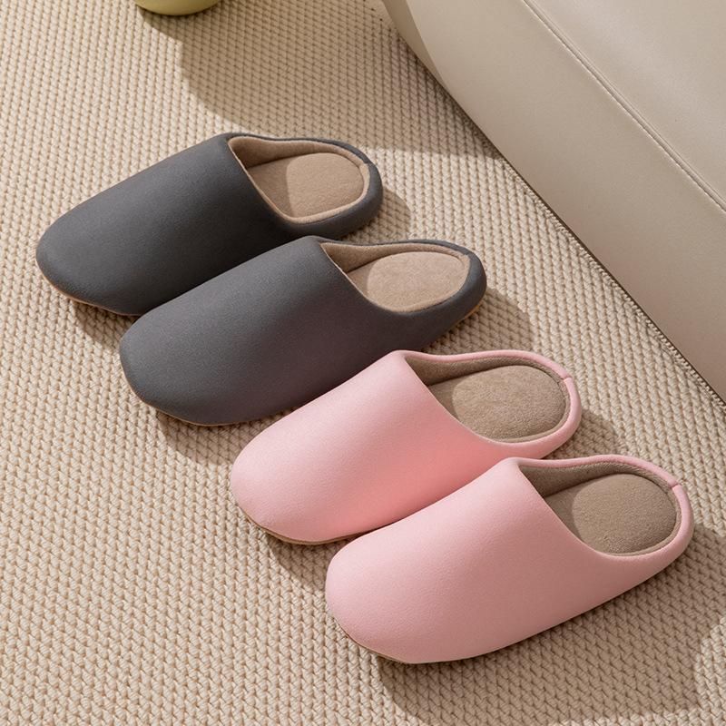 Japanese silent slippers four seasons floor home indoor non-slip simple breathable warm cotton slippers couple autumn and winter