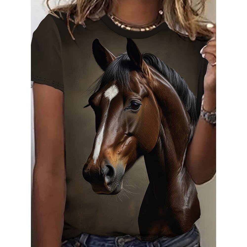 Summer Short Sleeved T-shirt Women's Casual Sports Top Cartoon 3D Printed Pattern Clothes