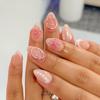 24Pz Unghie Finte Press On Mandorla Corta Acrilico Nude Con Design Floreale Rosa Blush Per Donne