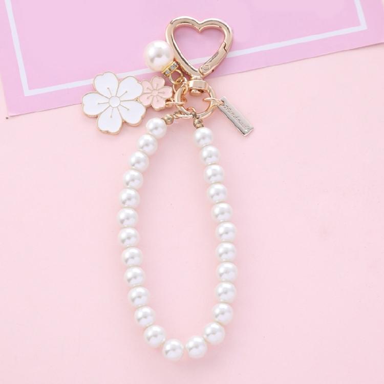 Charming Two Tone Flower Initial Pearls Keychain Key Rings Pendant Charm Adds Personality to Bags, Keys, and More
