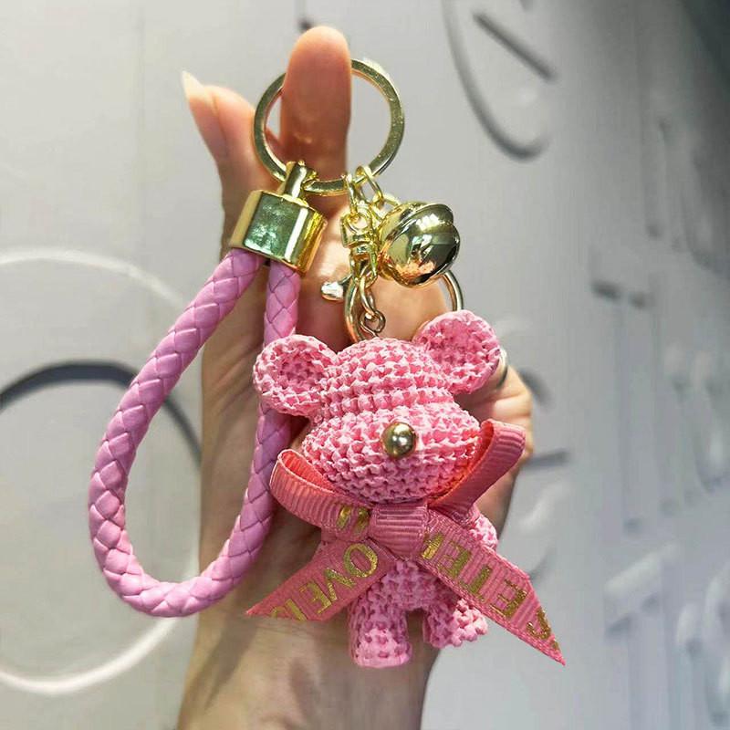Adorable Resin Yarn Bear Keychain Fashionable Bear Doll With Bow For Gifts