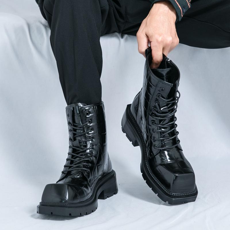 Herren Übergröße Leder Stiefeletten mit eckiger Spitze - Britischer Stil, Formelle & Freizeit High-Top Schuhe