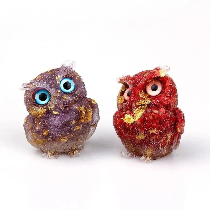 1PCS Crystal Stone Owl Animal Crafts Hand Made Small Figurines DIY Resin Table Decor Home Decor Girls Gifts