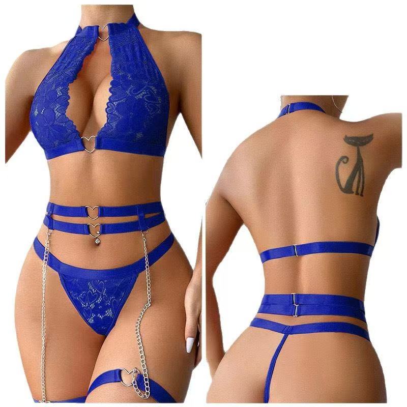 Sexy Lingerie Set Push Up Lace Garter Lingerie Set With Choker Women Intimates Underwire Bra And Thongs Ladies Underwear Set