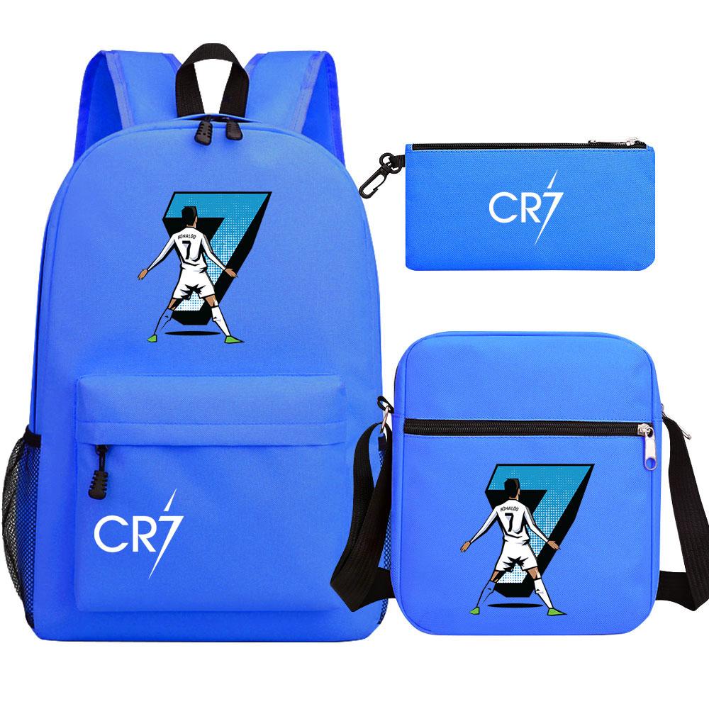 Football Star Cr7 3Pcs Boy Girl Back To School Book Bags, Student Shoulder Bag Pencil Case Backpack, Teenagers Mochila Men Women