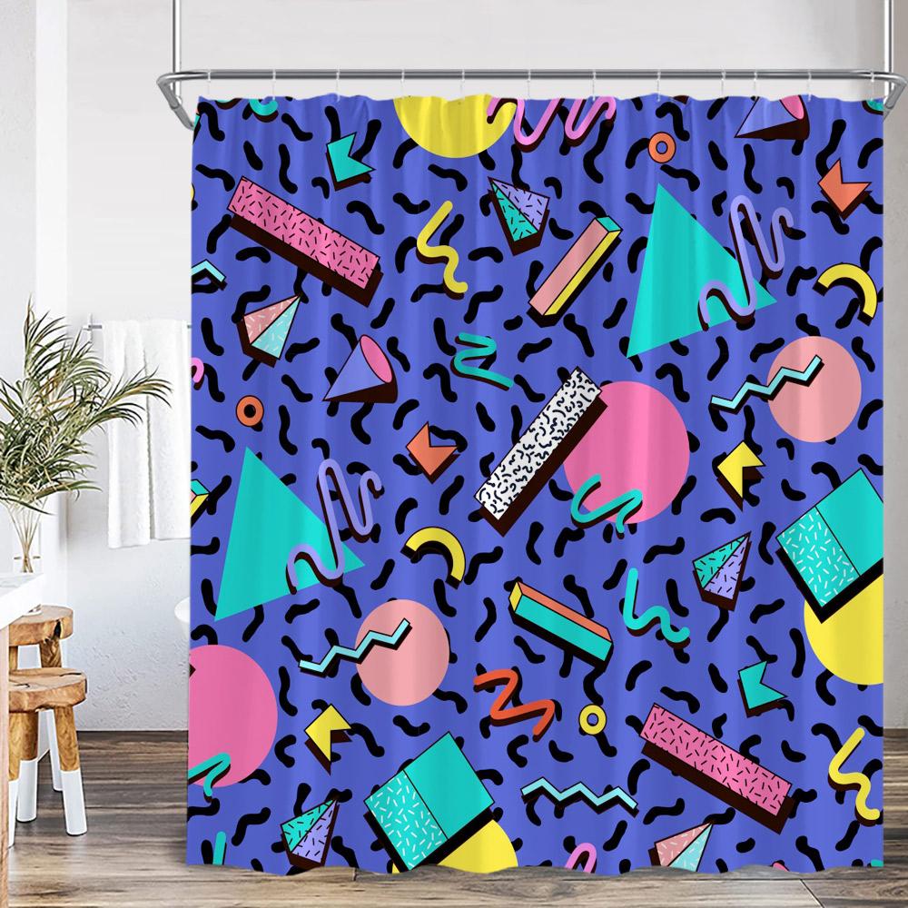 Geometric Abstract Shower Curtains Square Wave Line Triangle Circle Math Bathroom Decorations Modern Bath Curtain With Hooks