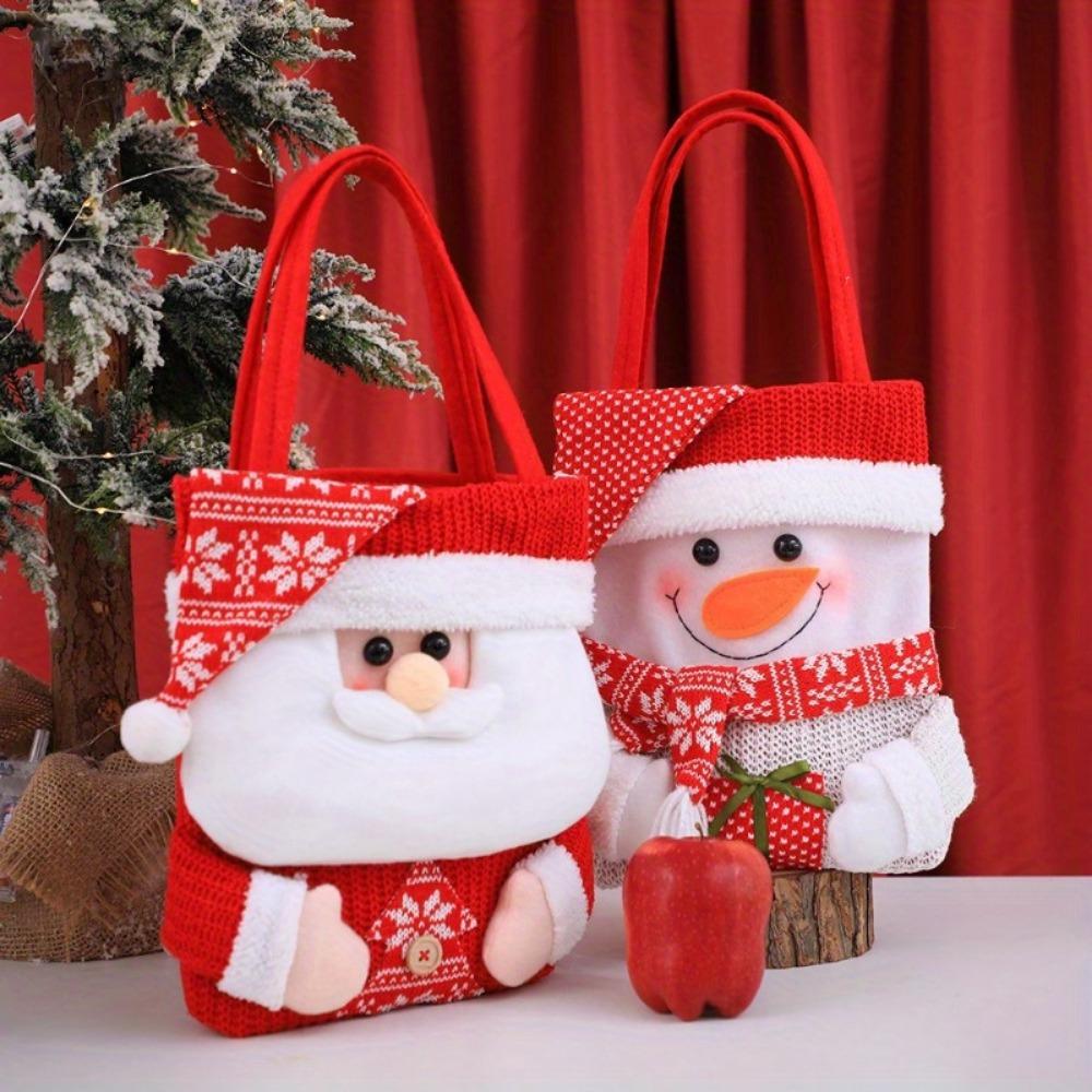 Christmas Tote Bag. Holiday Cartoon Design with Flip Cap Closure for Gifts & Candy.