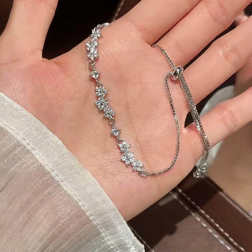 Pulling Design Floral Bracelet Adjustable Crystal Bracelet Fashion Zircon Bracelet  Jewelry Gift