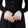 White Mesh Bow Romantic Lace Ruffle Hand Sleeves Sweet Detachable Sweater Blouse Coat Decoration Fake Cuffs Elastic Horn Cuff