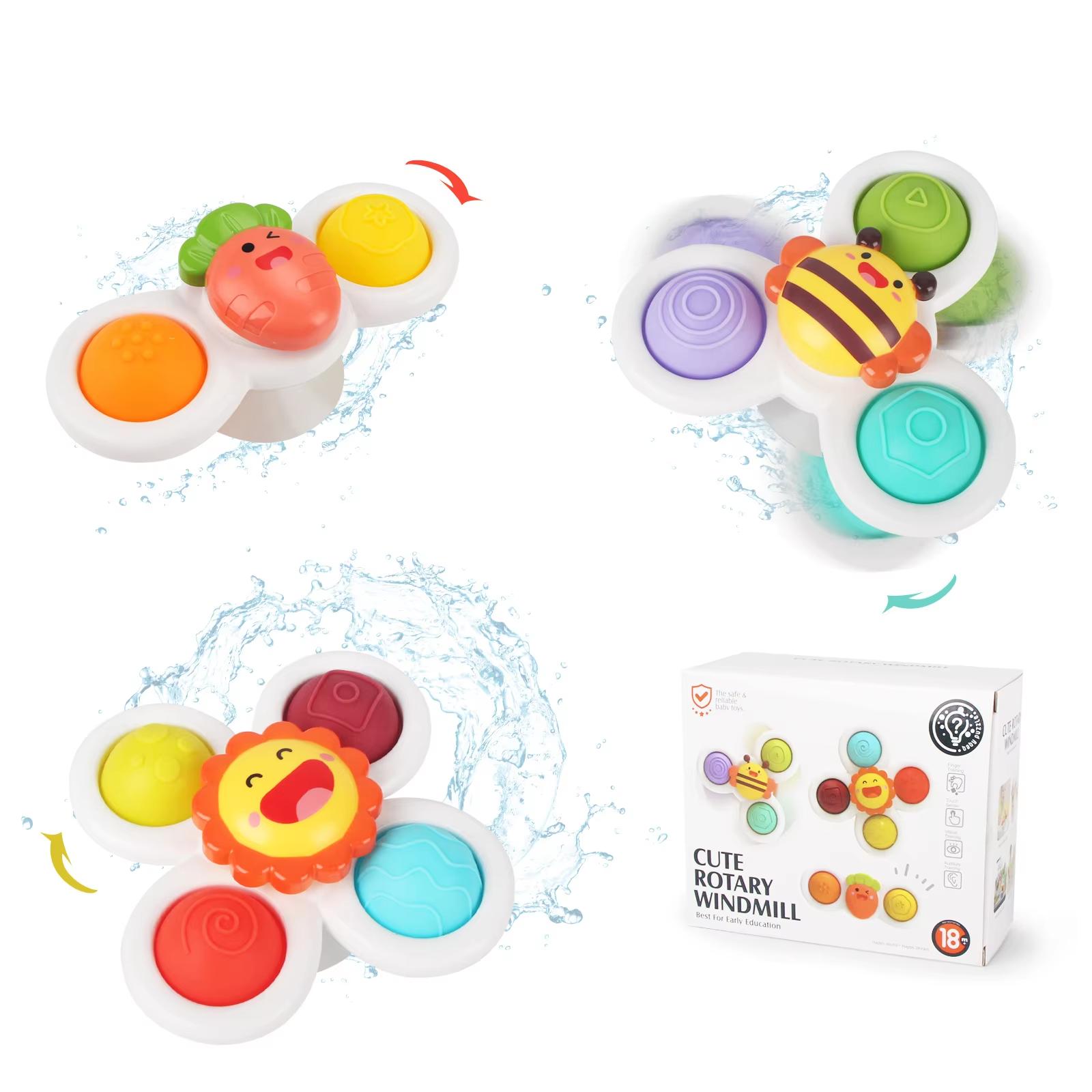 

3pcs/set Suction Cup Spinning Cartoon Toys Funny Bathing Toys Colorful Gyro Kids Fingertip Rattle Toy Bath Toy for Toddler Gifts